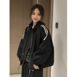 歐版連帽拼接撞色寬鬆顯瘦夾棉外套2025秋冬設計保暖百搭棉衣女潮