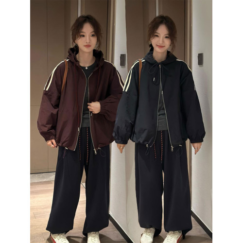 歐版連帽拼接撞色寬鬆顯瘦夾棉外套2025秋冬設計保暖百搭棉衣女潮