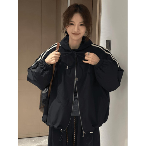 歐版連帽拼接撞色寬鬆顯瘦夾棉外套2025秋冬設計保暖百搭棉衣女潮