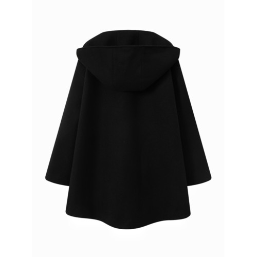 蝴蝶結鬭篷短款披肩女2025秋冬季新款黑色毛呢外套呢子連帽大衣 蝴蝶結鬭篷短款披肩女2025秋冬季新款黑色毛呢外套呢子連帽大衣