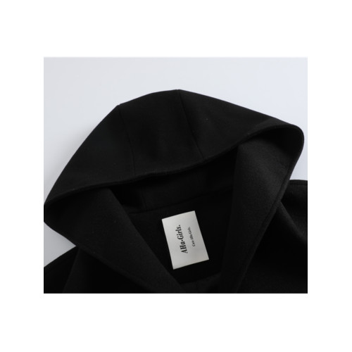 蝴蝶結鬭篷短款披肩女2025秋冬季新款黑色毛呢外套呢子連帽大衣 蝴蝶結鬭篷短款披肩女2025秋冬季新款黑色毛呢外套呢子連帽大衣