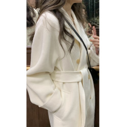 白色雙面羊絨大衣女2025新款秋冬中長款小個子加厚高級感毛呢外套