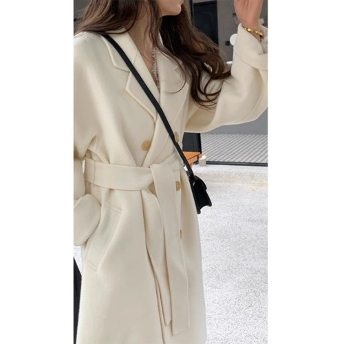 白色雙面羊絨大衣女2025新款秋冬中長款小個子加厚高級感毛呢外套 白色雙面羊絨大衣女2025新款秋冬中長款小個子加厚高級感毛呢外套