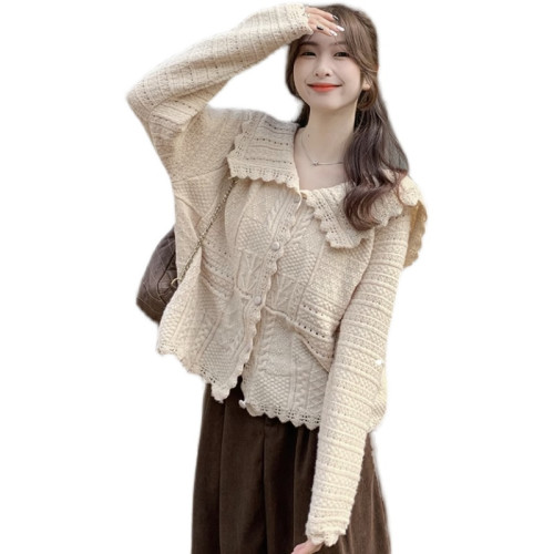2025秋冬針織開衫女新款法式溫柔娃娃領毛衣外套小衆韓系別致上衣 2025秋冬針織開衫女新款法式溫柔娃娃領毛衣外套小衆韓系別致上衣