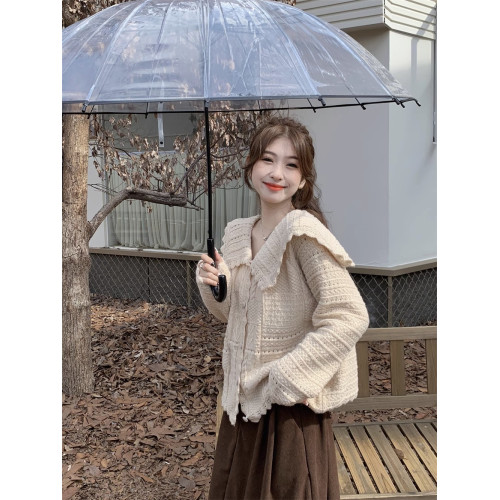 2025秋冬針織開衫女新款法式溫柔娃娃領毛衣外套小衆韓系別致上衣 2025秋冬針織開衫女新款法式溫柔娃娃領毛衣外套小衆韓系別致上衣