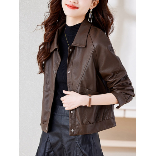 皮衣外套女短款春秋2025新款加絨加厚洋氣小個子海甯皮夾克棕色冬 皮衣外套女短款春秋2025新款加絨加厚洋氣小個子海甯皮夾克棕色冬