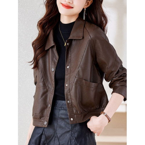 皮衣外套女短款春秋2025新款加絨加厚洋氣小個子海甯皮夾克棕色冬 皮衣外套女短款春秋2025新款加絨加厚洋氣小個子海甯皮夾克棕色冬