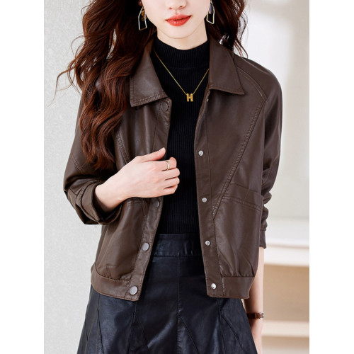 皮衣外套女短款春秋2025新款加絨加厚洋氣小個子海甯皮夾克棕色冬 皮衣外套女短款春秋2025新款加絨加厚洋氣小個子海甯皮夾克棕色冬