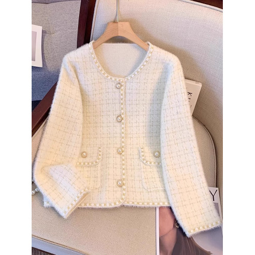 鄂爾多斯市水貂絨小香風短外套女2024秋冬新款針織開衫名媛上衣服 鄂爾多斯市水貂絨小香風短外套女2024秋冬新款針織開衫名媛上衣服