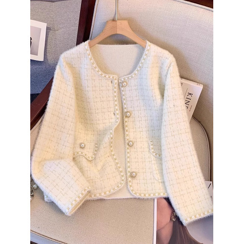 鄂爾多斯市水貂絨小香風短外套女2024秋冬新款針織開衫名媛上衣服 鄂爾多斯市水貂絨小香風短外套女2024秋冬新款針織開衫名媛上衣服