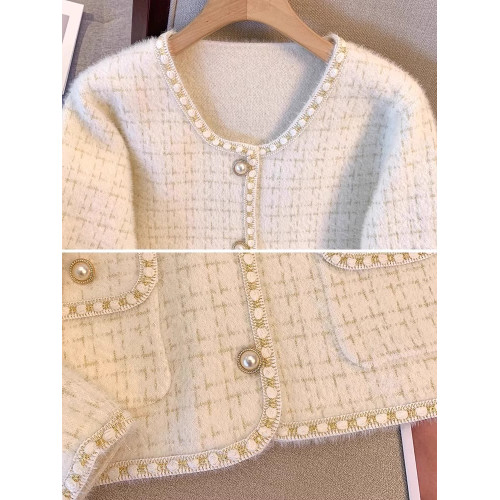 鄂爾多斯市水貂絨小香風短外套女2024秋冬新款針織開衫名媛上衣服 鄂爾多斯市水貂絨小香風短外套女2024秋冬新款針織開衫名媛上衣服