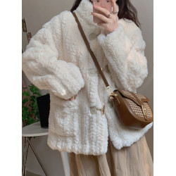 短款小香風牛角釦冬季羊羔毛絨絨外套女2024年新款小個子百搭棉服