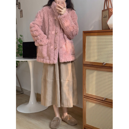 短款小香風牛角釦冬季羊羔毛絨絨外套女2024年新款小個子百搭棉服 短款小香風牛角釦冬季羊羔毛絨絨外套女2024年新款小個子百搭棉服