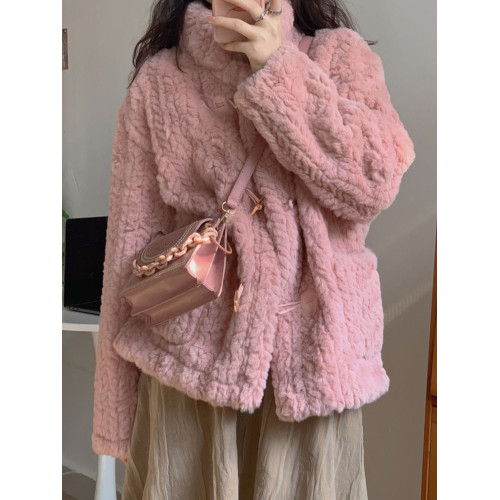 短款小香風牛角釦冬季羊羔毛絨絨外套女2024年新款小個子百搭棉服 短款小香風牛角釦冬季羊羔毛絨絨外套女2024年新款小個子百搭棉服