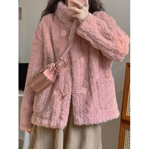 短款小香風牛角釦冬季羊羔毛絨絨外套女2024年新款小個子百搭棉服 短款小香風牛角釦冬季羊羔毛絨絨外套女2024年新款小個子百搭棉服