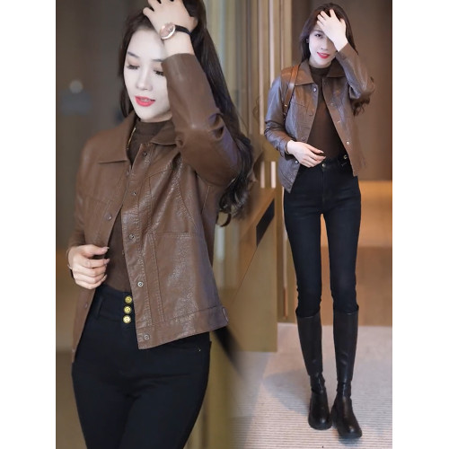 短款皮衣女秋2023年新款氣質百搭洋氣時尚水洗皮皮夾克上衣外套女