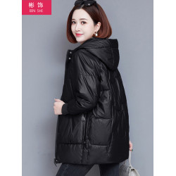 羽絨棉服女裝中長款2025秋冬季連帽加厚棉衣免洗中年媽媽黑色外套