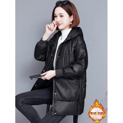 羽絨棉服女裝中長款2025秋冬季連帽加厚棉衣免洗中年媽媽黑色外套 羽絨棉服女裝中長款2025秋冬季連帽加厚棉衣免洗中年媽媽黑色外套