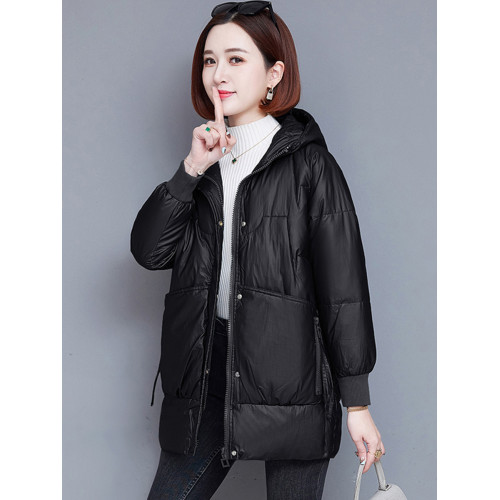 羽絨棉服女裝中長款2025秋冬季連帽加厚棉衣免洗中年媽媽黑色外套 羽絨棉服女裝中長款2025秋冬季連帽加厚棉衣免洗中年媽媽黑色外套