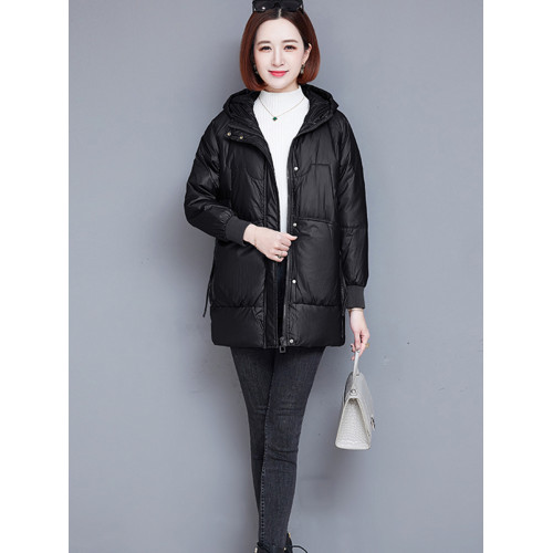 羽絨棉服女裝中長款2025秋冬季連帽加厚棉衣免洗中年媽媽黑色外套 羽絨棉服女裝中長款2025秋冬季連帽加厚棉衣免洗中年媽媽黑色外套
