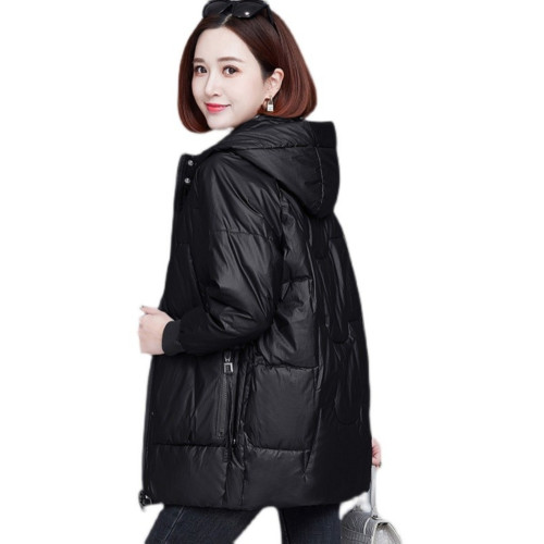 羽絨棉服女裝中長款2025秋冬季連帽加厚棉衣免洗中年媽媽黑色外套 羽絨棉服女裝中長款2025秋冬季連帽加厚棉衣免洗中年媽媽黑色外套