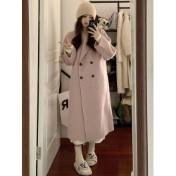 2025春秋韓版小個子呢子大衣中長款燕麥色毛呢外套女赫本風高級感