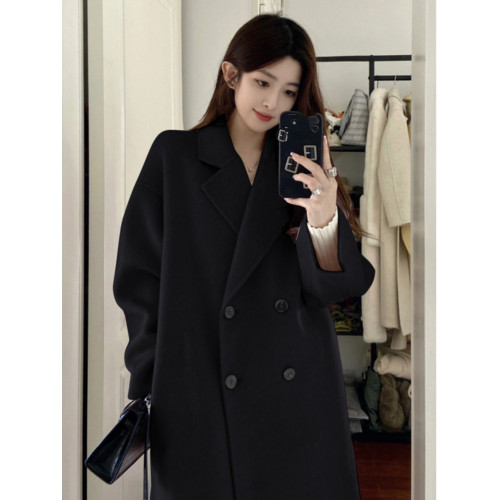 2025春秋韓版小個子呢子大衣中長款燕麥色毛呢外套女赫本風高級感