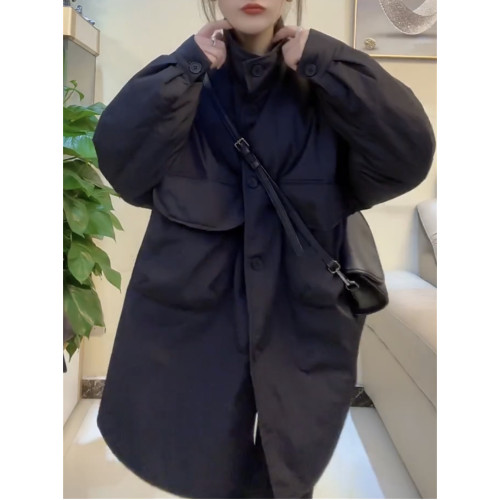 歐貨冬季黑色加厚工裝羽絨棉服設計感長款寬松韓版加棉洋氣外套女 歐貨冬季黑色加厚工裝羽絨棉服設計感長款寬松韓版加棉洋氣外套女