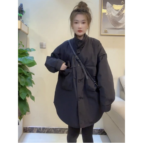 歐貨冬季黑色加厚工裝羽絨棉服設計感長款寬松韓版加棉洋氣外套女 歐貨冬季黑色加厚工裝羽絨棉服設計感長款寬松韓版加棉洋氣外套女