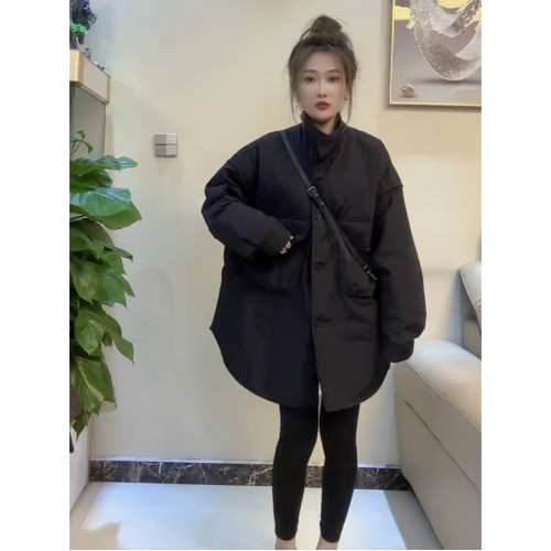 歐貨冬季黑色加厚工裝羽絨棉服設計感長款寬松韓版加棉洋氣外套女 歐貨冬季黑色加厚工裝羽絨棉服設計感長款寬松韓版加棉洋氣外套女