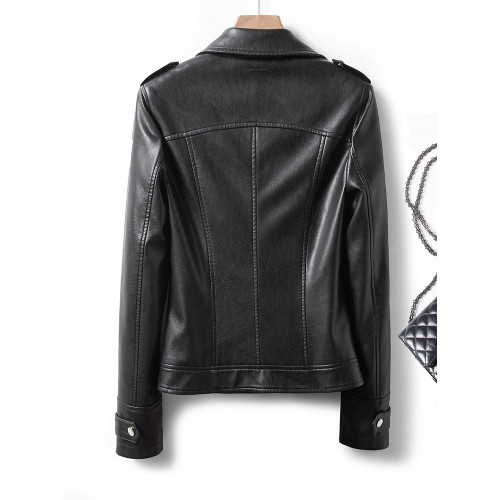 2025年春秋新款海甯真皮皮衣女短款時尚黑色綿羊皮機車皮夾克外套 2025年春秋新款海甯真皮皮衣女短款時尚黑色綿羊皮機車皮夾克外套