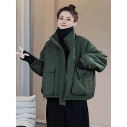 歐貨大口袋立領棉衣外套女2025年秋冬工裝休閒百搭寬松韓版棉服
