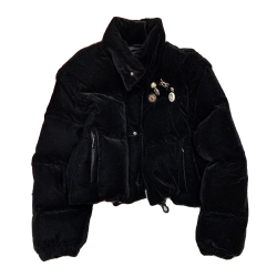 黑色絲絨復古短款羽絨棉服女冬季2022年新款棉襖加厚立領外套棉衣