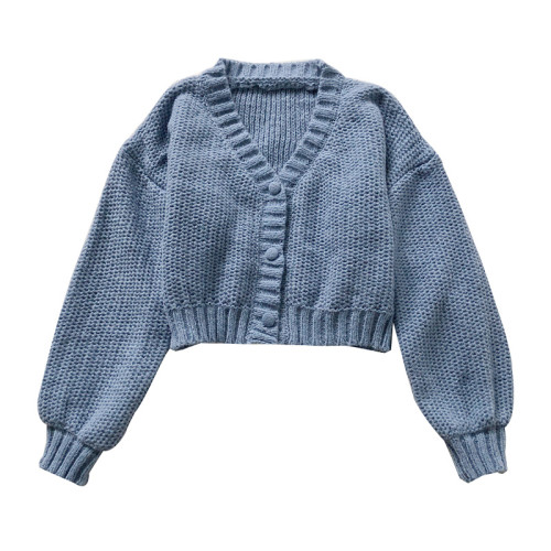 甜美溫柔慵懶風V領長袖排釦針織秋冬開衫小外套純色短款毛衣女 甜美溫柔慵懶風V領長袖排釦針織秋冬開衫小外套純色短款毛衣女