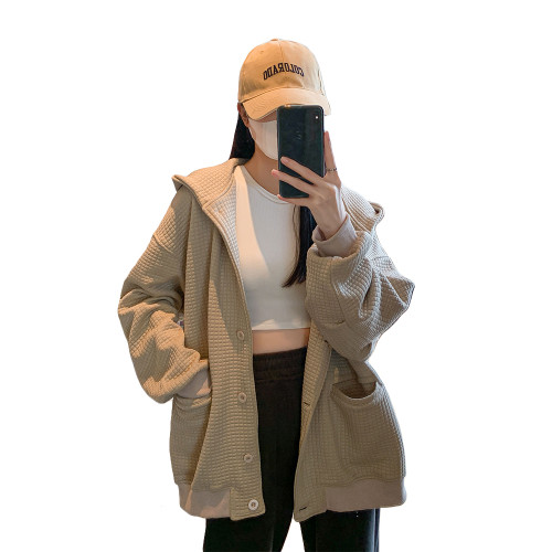 華夫格加厚連帽衛衣外套女2025初春秋冬季新款爆款小衆棒球服夾克 華夫格加厚連帽衛衣外套女2025初春秋冬季新款爆款小衆棒球服夾克