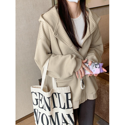 華夫格加厚連帽衛衣外套女2025初春秋冬季新款爆款小衆棒球服夾克 華夫格加厚連帽衛衣外套女2025初春秋冬季新款爆款小衆棒球服夾克