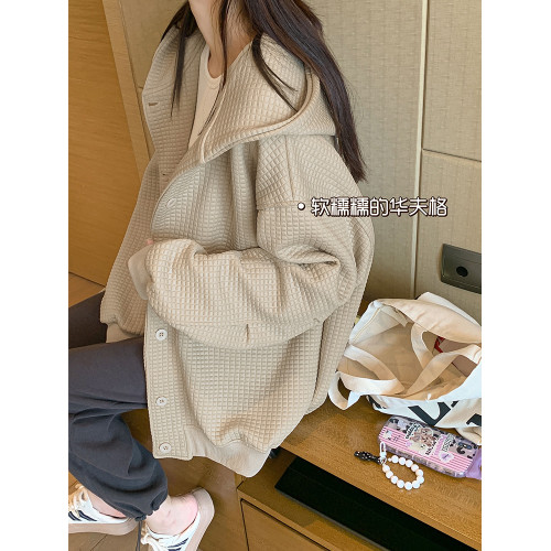 華夫格加厚連帽衛衣外套女2025初春秋冬季新款爆款小衆棒球服夾克 華夫格加厚連帽衛衣外套女2025初春秋冬季新款爆款小衆棒球服夾克