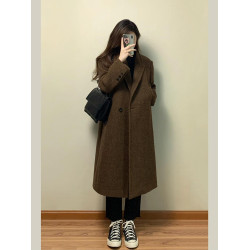 格子毛呢外套女小個子2024新款冬季高級感赫本風西裝正肩呢子大衣