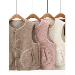 大碼春季新款女裝時尚系釦V領單排釦兩面穿顆粒絨馬甲羊羔絨外套