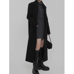 黑色毛呢外套女夾棉加厚秋冬季韓版加棉高個子加長款正肩呢子大衣