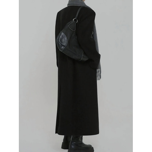 黑色毛呢外套女夾棉加厚秋冬季韓版加棉高個子加長款正肩呢子大衣