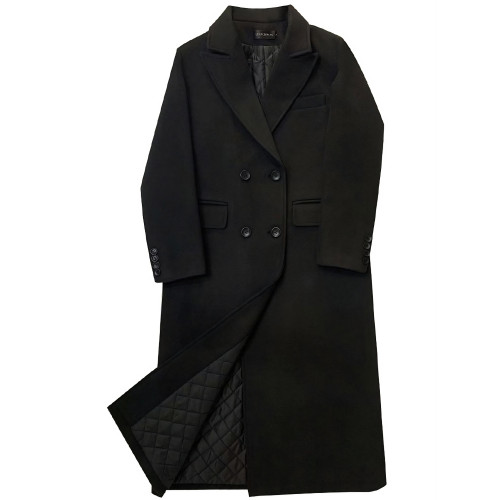 黑色毛呢外套女夾棉加厚秋冬季韓版加棉高個子加長款正肩呢子大衣