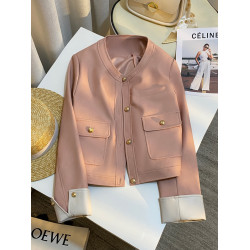 裸粉色設計感氣質短外套女2025春秋新品韓版女神範超酷皮衣上衣潮