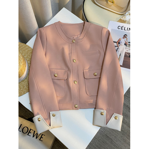 裸粉色設計感氣質短外套女2025春秋新品韓版女神範超酷皮衣上衣潮 裸粉色設計感氣質短外套女2025春秋新品韓版女神範超酷皮衣上衣潮