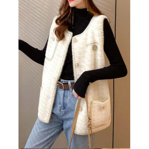 法式仿水貂絨小香風針織馬甲開衫2025春秋新款寬松女百搭背心坎肩 法式仿水貂絨小香風針織馬甲開衫2025春秋新款寬松女百搭背心坎肩