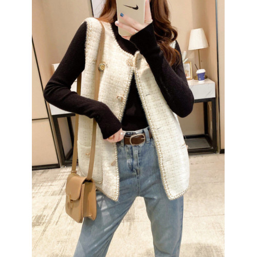 法式仿水貂絨小香風針織馬甲開衫2025春秋新款寬松女百搭背心坎肩 法式仿水貂絨小香風針織馬甲開衫2025春秋新款寬松女百搭背心坎肩