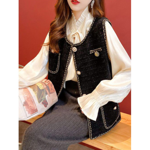 法式仿水貂絨小香風針織馬甲開衫2025春秋新款寬松女百搭背心坎肩 法式仿水貂絨小香風針織馬甲開衫2025春秋新款寬松女百搭背心坎肩