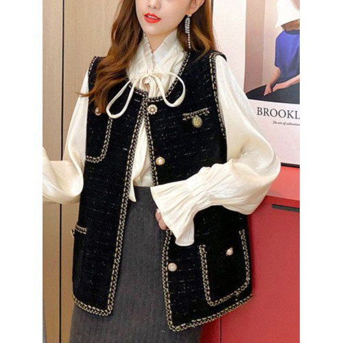 法式仿水貂絨小香風針織馬甲開衫2025春秋新款寬松女百搭背心坎肩 法式仿水貂絨小香風針織馬甲開衫2025春秋新款寬松女百搭背心坎肩