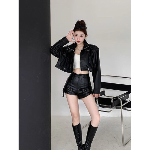 港風短款pu皮衣女2025秋季新款復古夾克外套上衣時尚百搭 港風短款pu皮衣女2025秋季新款復古夾克外套上衣時尚百搭