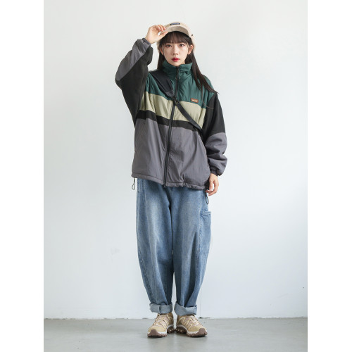 RCDB日系復古拼色寬條紋立領搖粒絨工裝棉衣男女中性寬松學生棉服 RCDB日系復古拼色寬條紋立領搖粒絨工裝棉衣男女中性寬松學生棉服